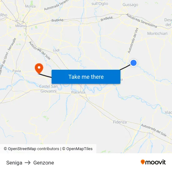 Seniga to Genzone map