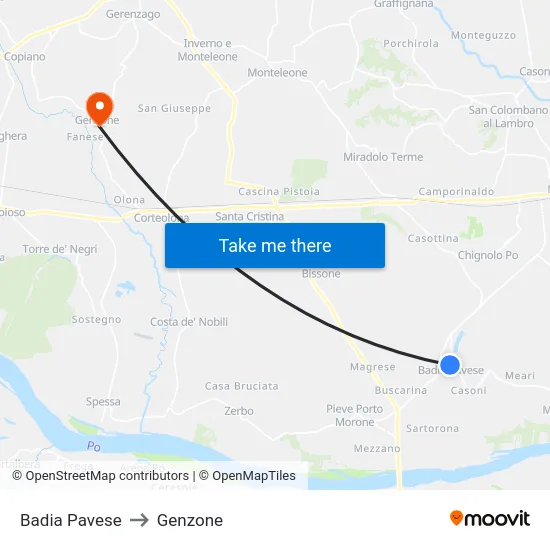 Badia Pavese to Genzone map