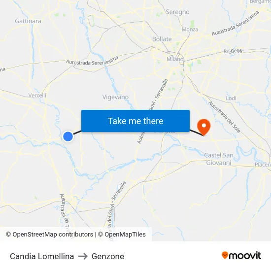 Candia Lomellina to Genzone map