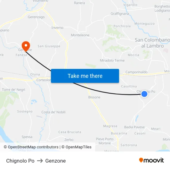 Chignolo Po to Genzone map