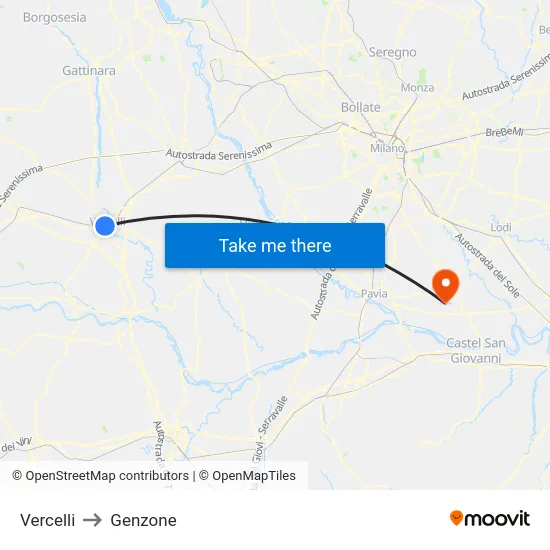 Vercelli to Genzone map