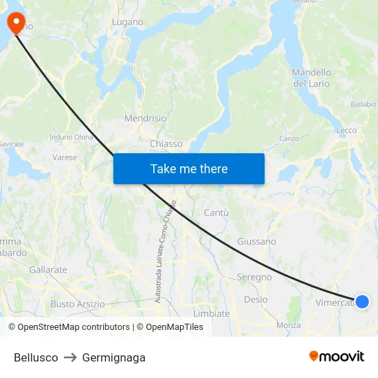 Bellusco to Germignaga map