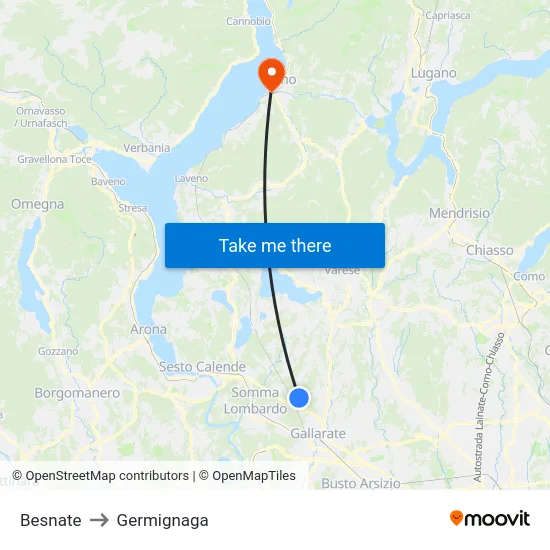 Besnate to Germignaga map