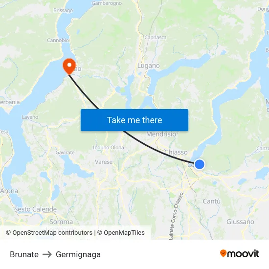 Brunate to Germignaga map