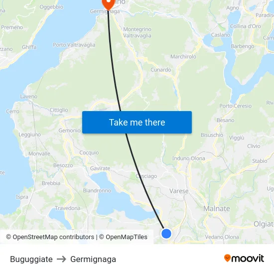 Buguggiate to Germignaga map