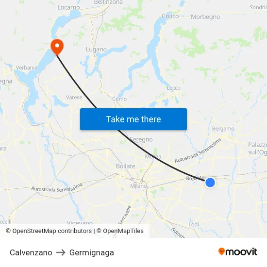 Calvenzano to Germignaga map
