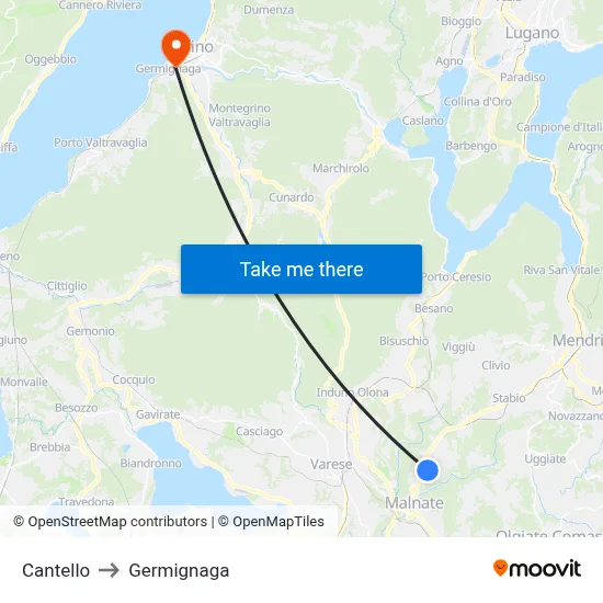 Cantello to Germignaga map