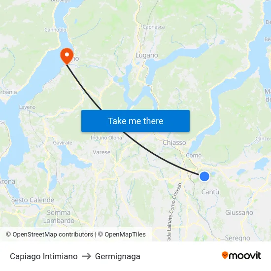 Capiago Intimiano to Germignaga map