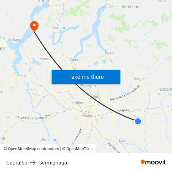 Capralba to Germignaga map