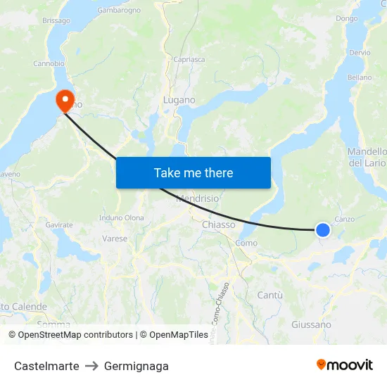 Castelmarte to Germignaga map