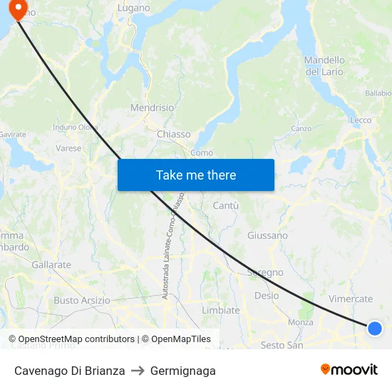 Cavenago di Brianza to Germignaga map