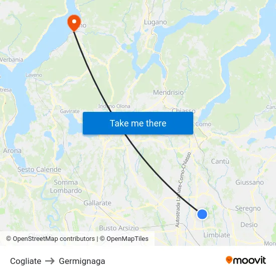 Cogliate to Germignaga map