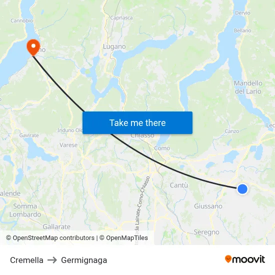 Cremella to Germignaga map