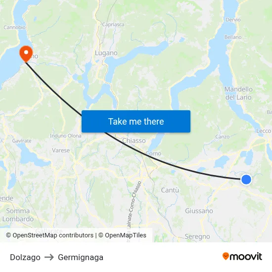 Dolzago to Germignaga map