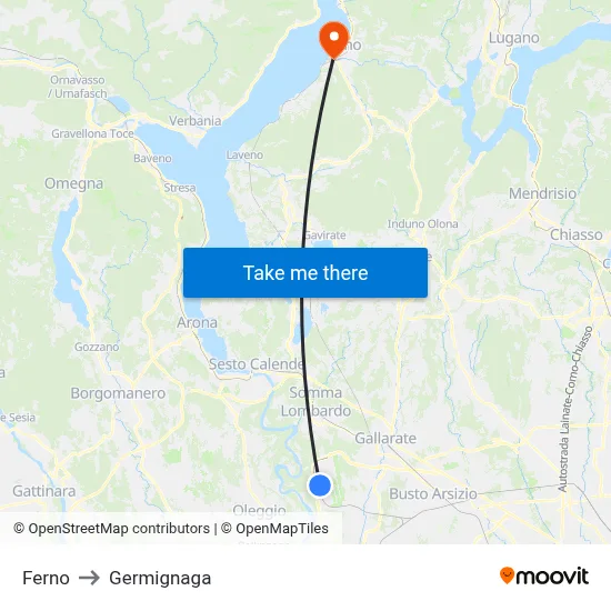 Ferno to Germignaga map