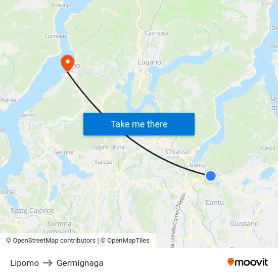 Lipomo to Germignaga map