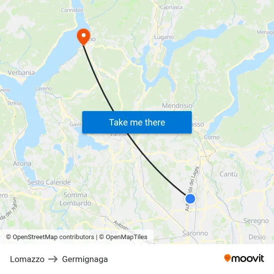 Lomazzo to Germignaga map