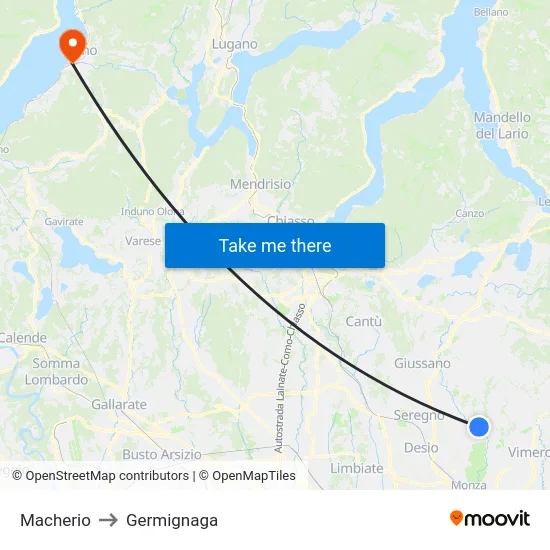 Macherio to Germignaga map