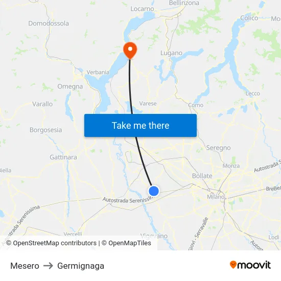 Mesero to Germignaga map