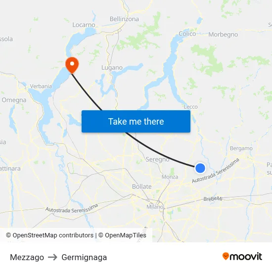 Mezzago to Germignaga map