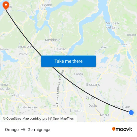 Ornago to Germignaga map