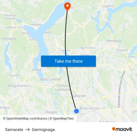 Samarate to Germignaga map