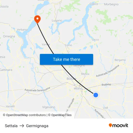Settala to Germignaga map