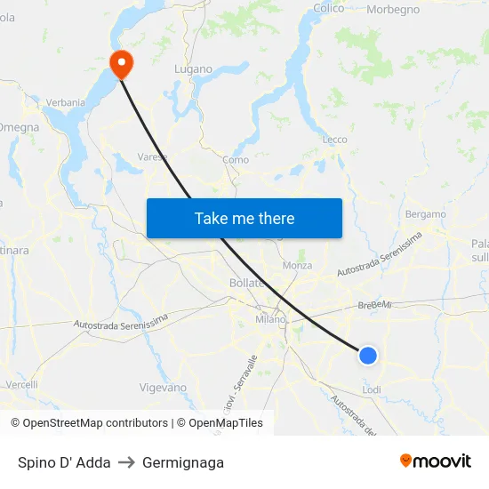 Spino D' Adda to Germignaga map