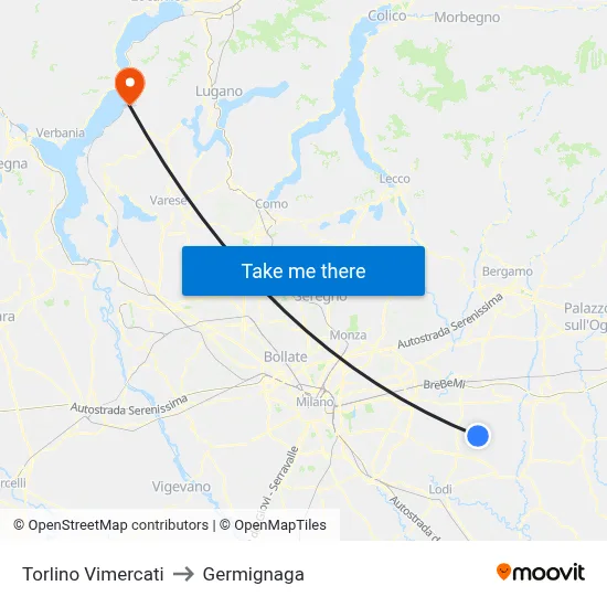 Torlino Vimercati to Germignaga map