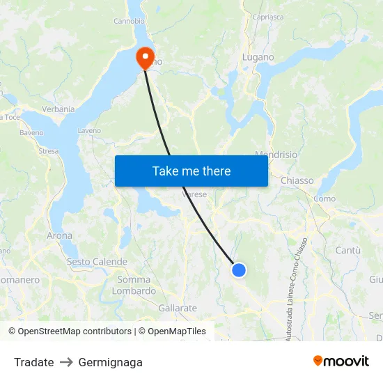 Tradate to Germignaga map