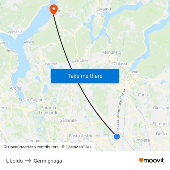Uboldo to Germignaga map
