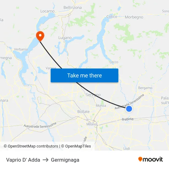 Vaprio d'Adda to Germignaga map