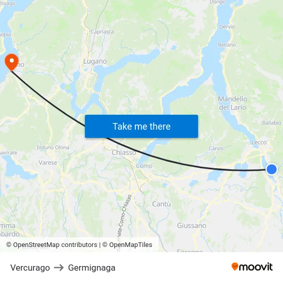 Vercurago to Germignaga map
