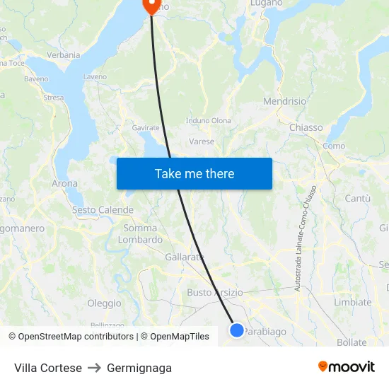 Villa Cortese to Germignaga map