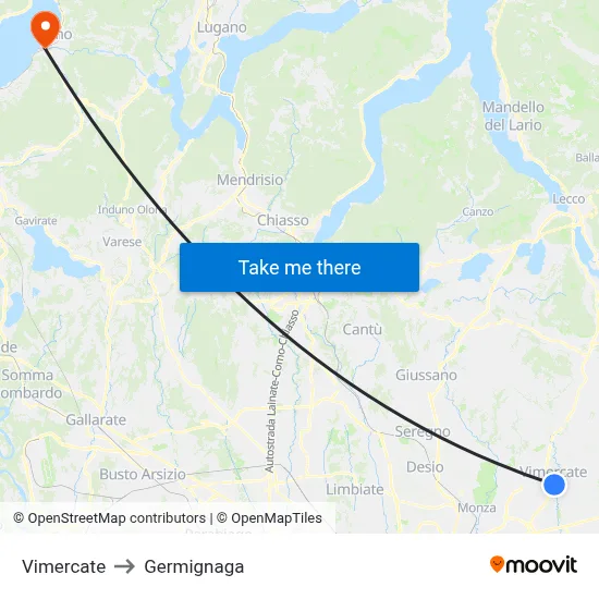 Vimercate to Germignaga map