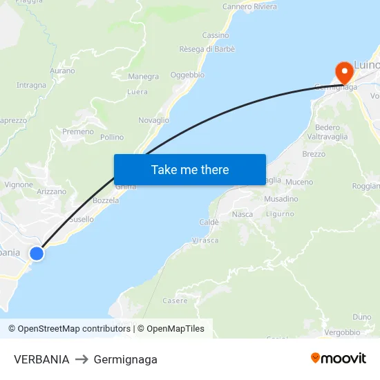 Verbania to Germignaga map