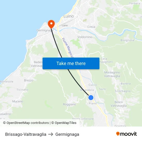 Brissago-Valtravaglia to Germignaga map