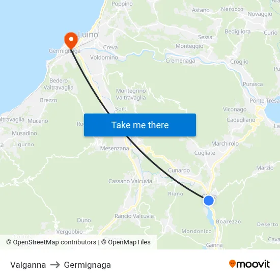 Valganna to Germignaga map