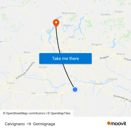 Calvignano to Germignaga map
