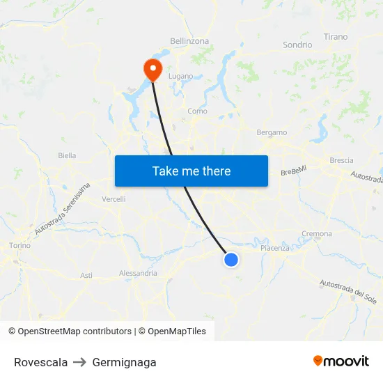 Rovescala to Germignaga map