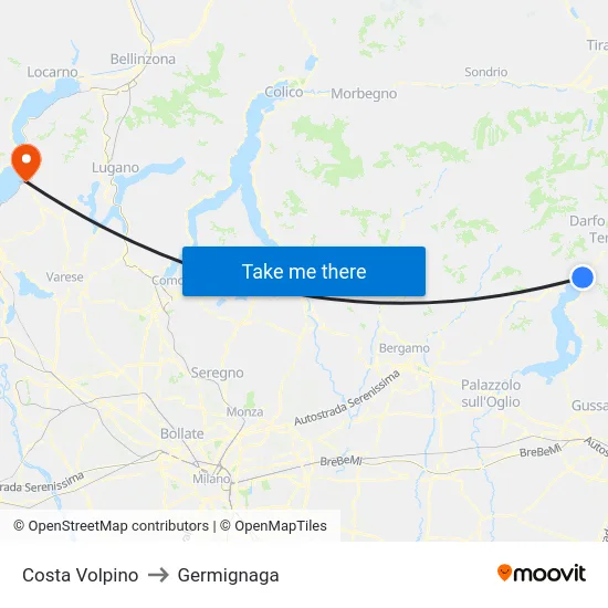 Costa Volpino to Germignaga map