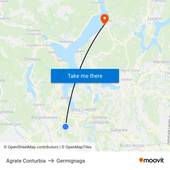 Agrate Conturbia to Germignaga map