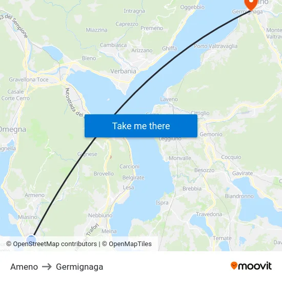 Ameno to Germignaga map