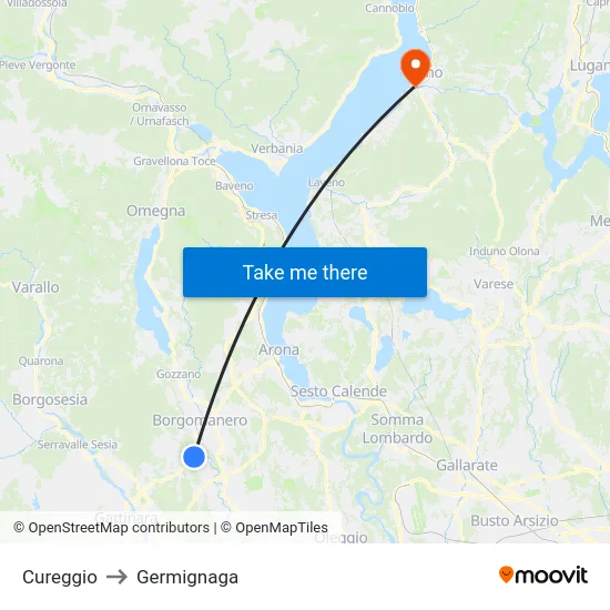 Cureggio to Germignaga map