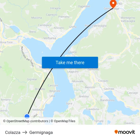 Colazza to Germignaga map