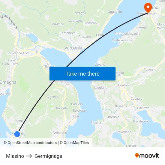 Miasino to Germignaga map