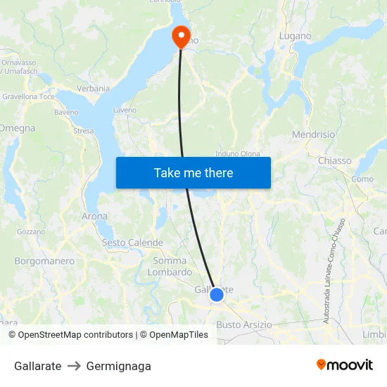 Gallarate to Germignaga map
