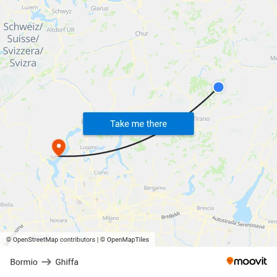 Bormio to Ghiffa map