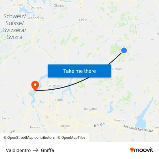 Valdidentro to Ghiffa map