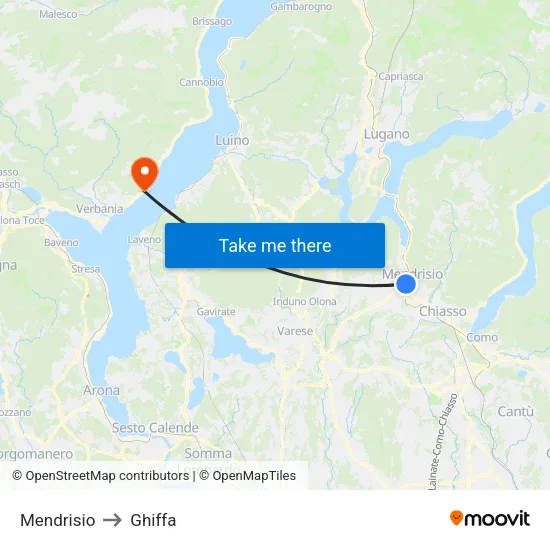 Mendrisio to Ghiffa map